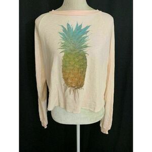Wild Fox Womens Pink Pineapple Long Sleeve Sweater Top Xs